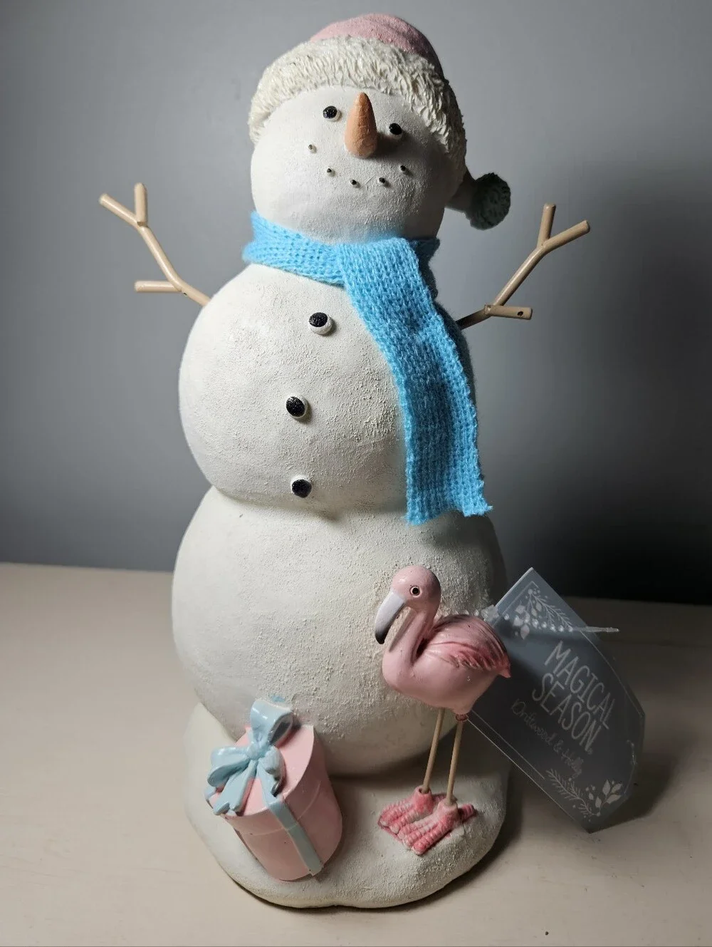 NWT Magical Season Coastal Christmas Snowman Flamingo Figurine Decor